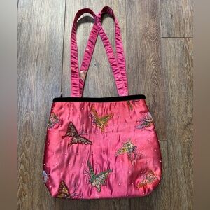 Vintage Satin Beaded Velvet Pink Boho Tote Bag